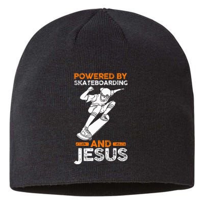 Powered by skateboarding and jesus Sustainable Beanie