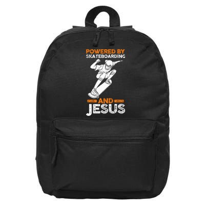 Powered by skateboarding and jesus 16 in Basic Backpack