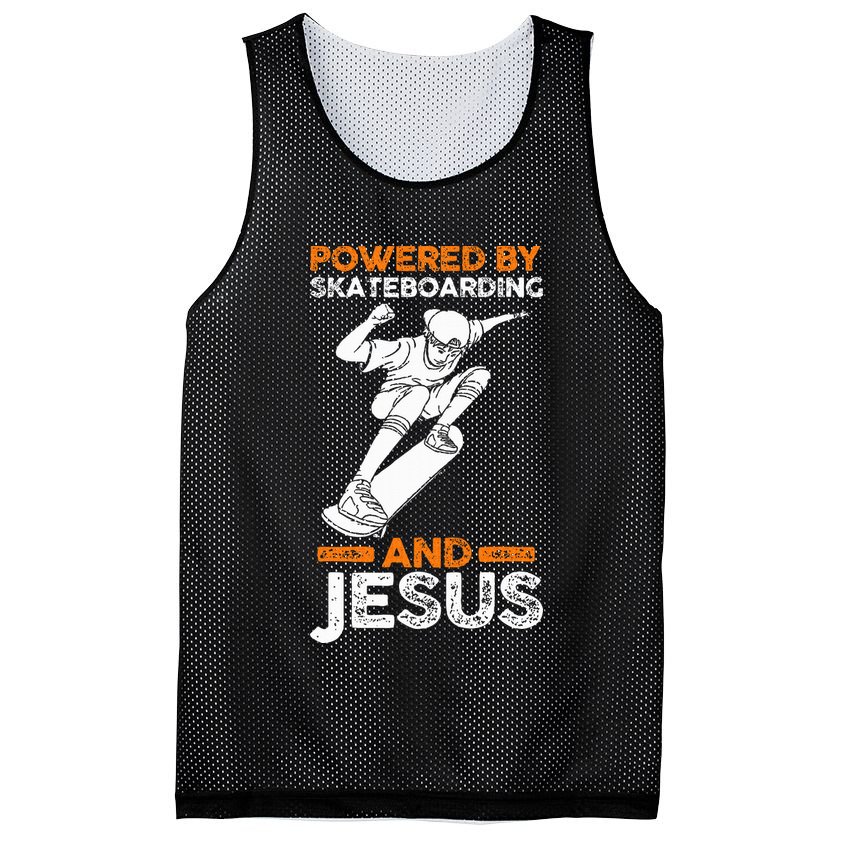 Powered by skateboarding and jesus Mesh Reversible Basketball Jersey Tank
