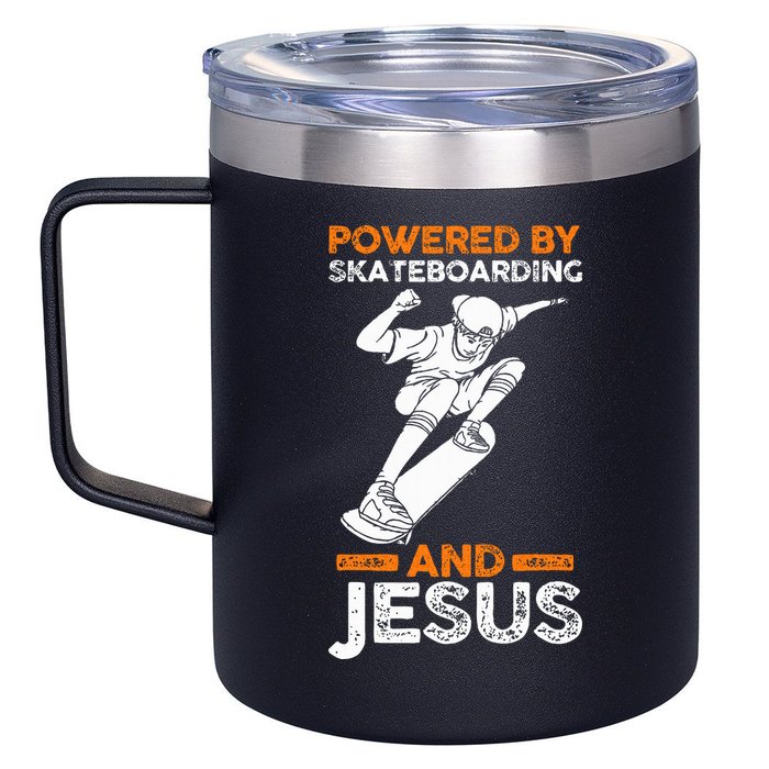 Powered by skateboarding and jesus 12oz Stainless Steel Coffee Mug