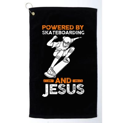 Powered by skateboarding and jesus Golf Towel