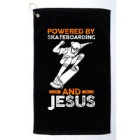 Powered by skateboarding and jesus Golf Towel