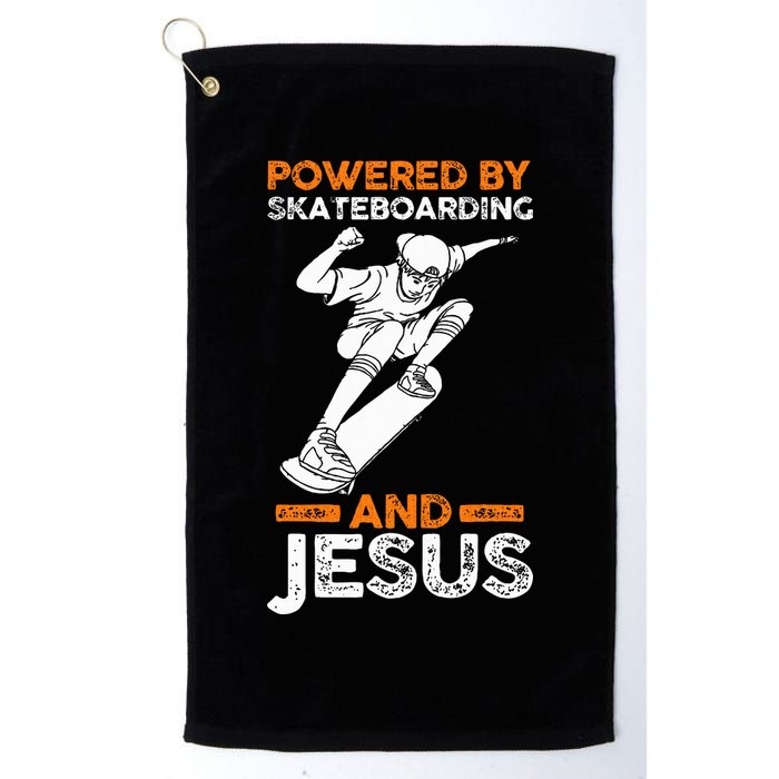 Powered by skateboarding and jesus Golf Towel