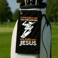 Powered by skateboarding and jesus Golf Towel