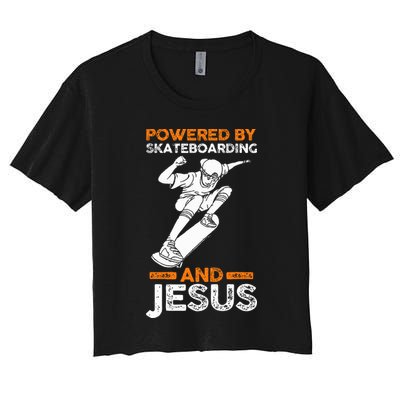 Powered by skateboarding and jesus Women's Crop Top Tee