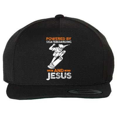 Powered by skateboarding and jesus Wool Snapback Cap