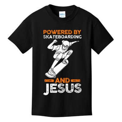 Powered by skateboarding and jesus Kids T-Shirt