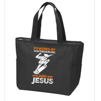 Powered by skateboarding and jesus Zip Tote Bag