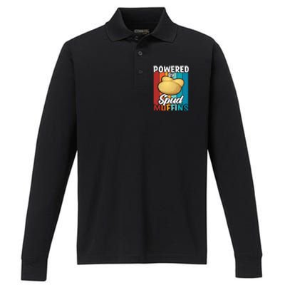 Powered By Spud Muffins Great Gift Vegan Veggie Gift Performance Long Sleeve Polo