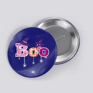 Pink Boo Spider WItch Hat Cute Scary Halloween Funny Button