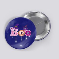 Pink Boo Spider WItch Hat Cute Scary Halloween Funny Button