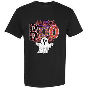 Pink Boo Spider Web Ghost Halloween Costume Garment-Dyed Heavyweight T-Shirt