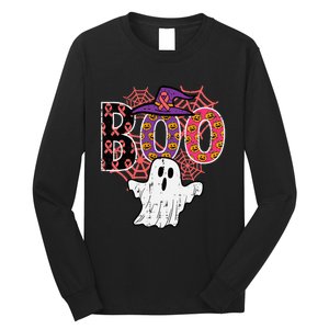 Pink Boo Spider Web Ghost Halloween Costume Long Sleeve Shirt