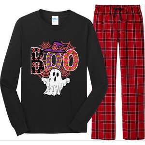 Pink Boo Spider Web Ghost Halloween Costume Long Sleeve Pajama Set