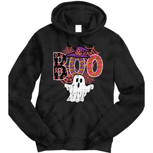 Pink Boo Spider Web Ghost Halloween Costume Tie Dye Hoodie