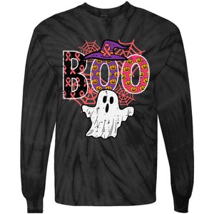 Pink Boo Spider Web Ghost Halloween Costume Tie-Dye Long Sleeve Shirt