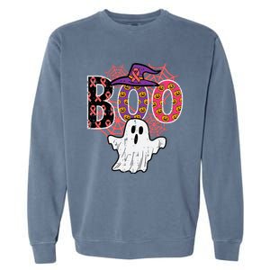 Pink Boo Spider Web Ghost Halloween Costume Garment-Dyed Sweatshirt