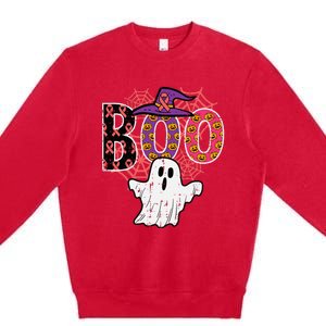 Pink Boo Spider Web Ghost Halloween Costume Premium Crewneck Sweatshirt