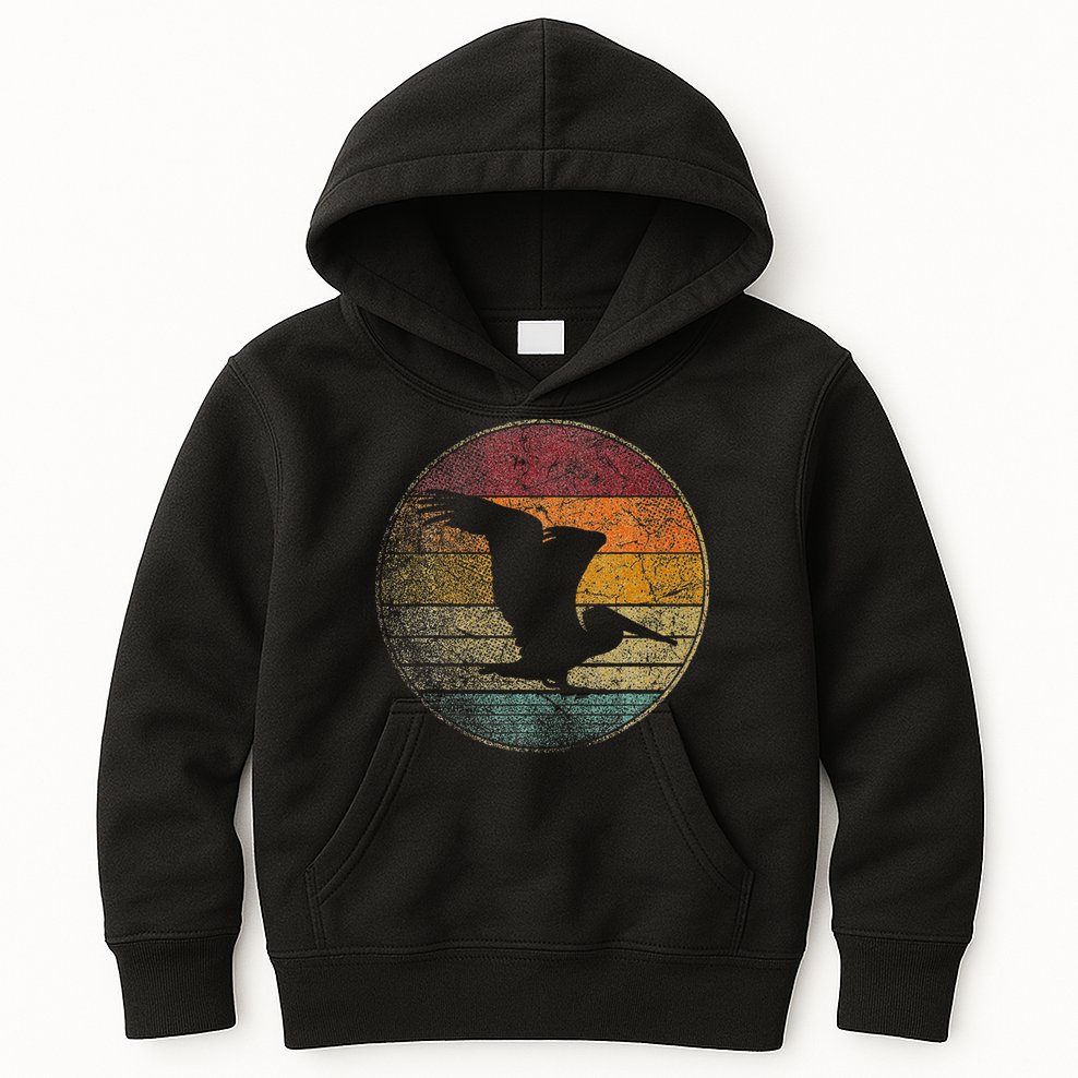 Pelican Bird Sun Retro Vintage 80s Gift Beach Tropical Kids Hoodie