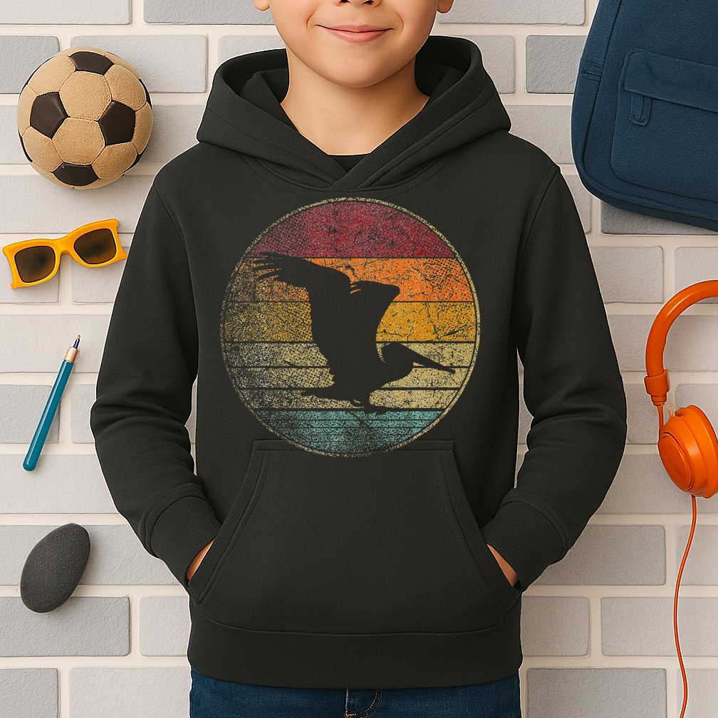 Pelican Bird Sun Retro Vintage 80s Gift Beach Tropical Kids Hoodie