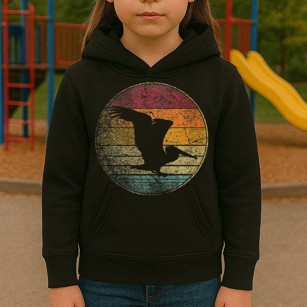 Pelican Bird Sun Retro Vintage 80s Gift Beach Tropical Kids Hoodie