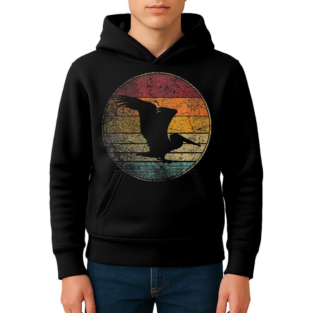 Pelican Bird Sun Retro Vintage 80s Gift Beach Tropical Kids Hoodie