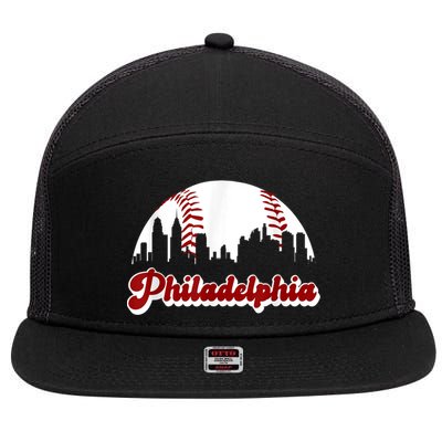Philadelphia Baseball Skyline Philly City Retro Vintage Tee 7 Panel Mesh Trucker Snapback Hat