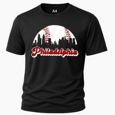 Philadelphia Baseball Skyline Philly City Retro Vintage Tee Cooling Performance Crew T-Shirt