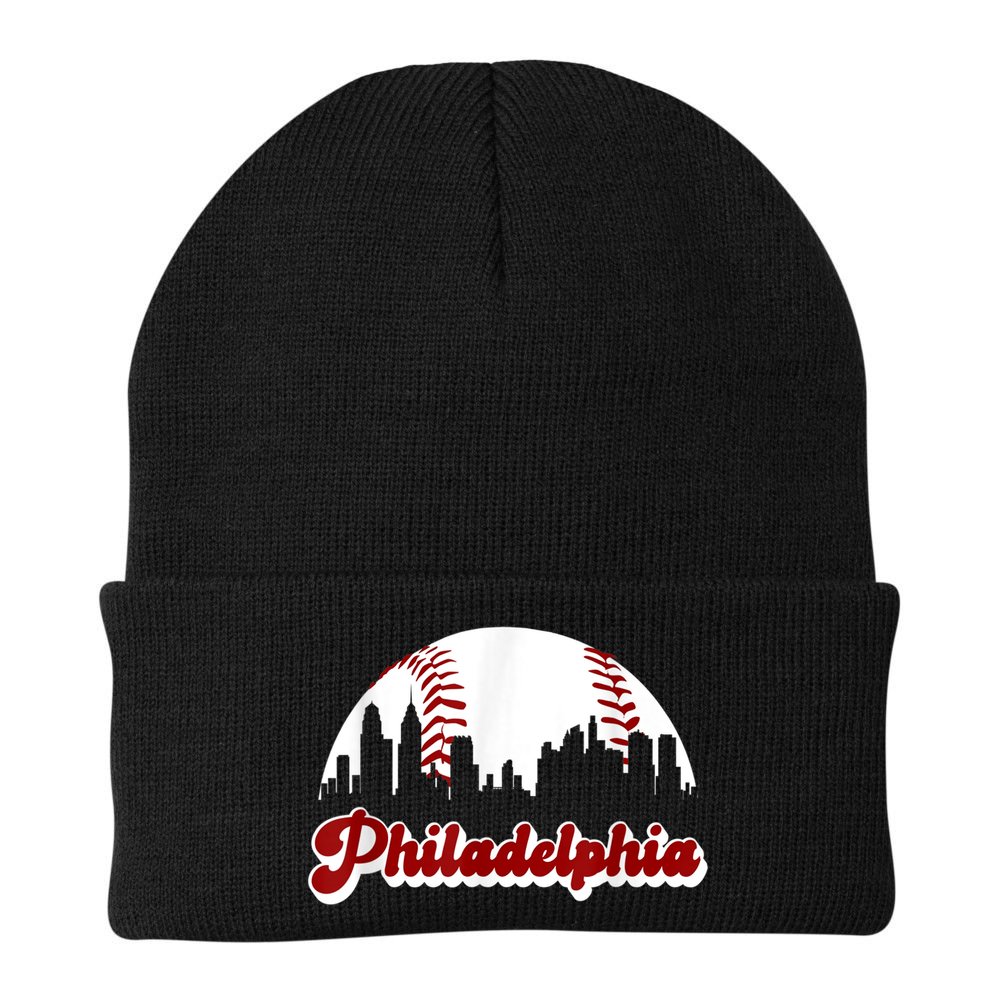 Philadelphia Baseball Skyline Philly City Retro Vintage Tee Beanie