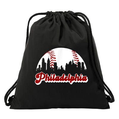 Philadelphia Baseball Skyline Philly City Retro Vintage Tee Drawstring Bag