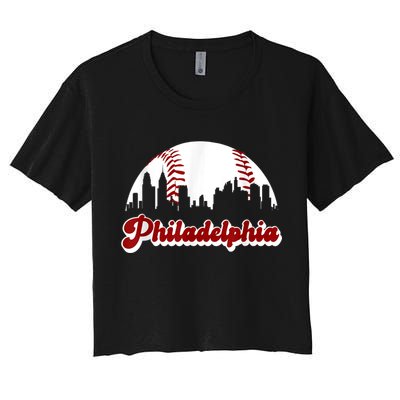 Philadelphia Baseball Skyline Philly City Retro Vintage Tee Women's Crop Top Tee