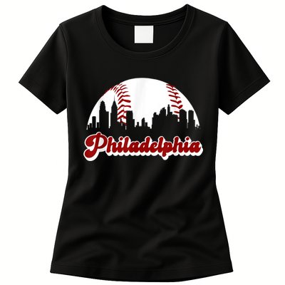 Philadelphia Baseball Skyline Philly City Retro Vintage Tee Womens T-Shirt