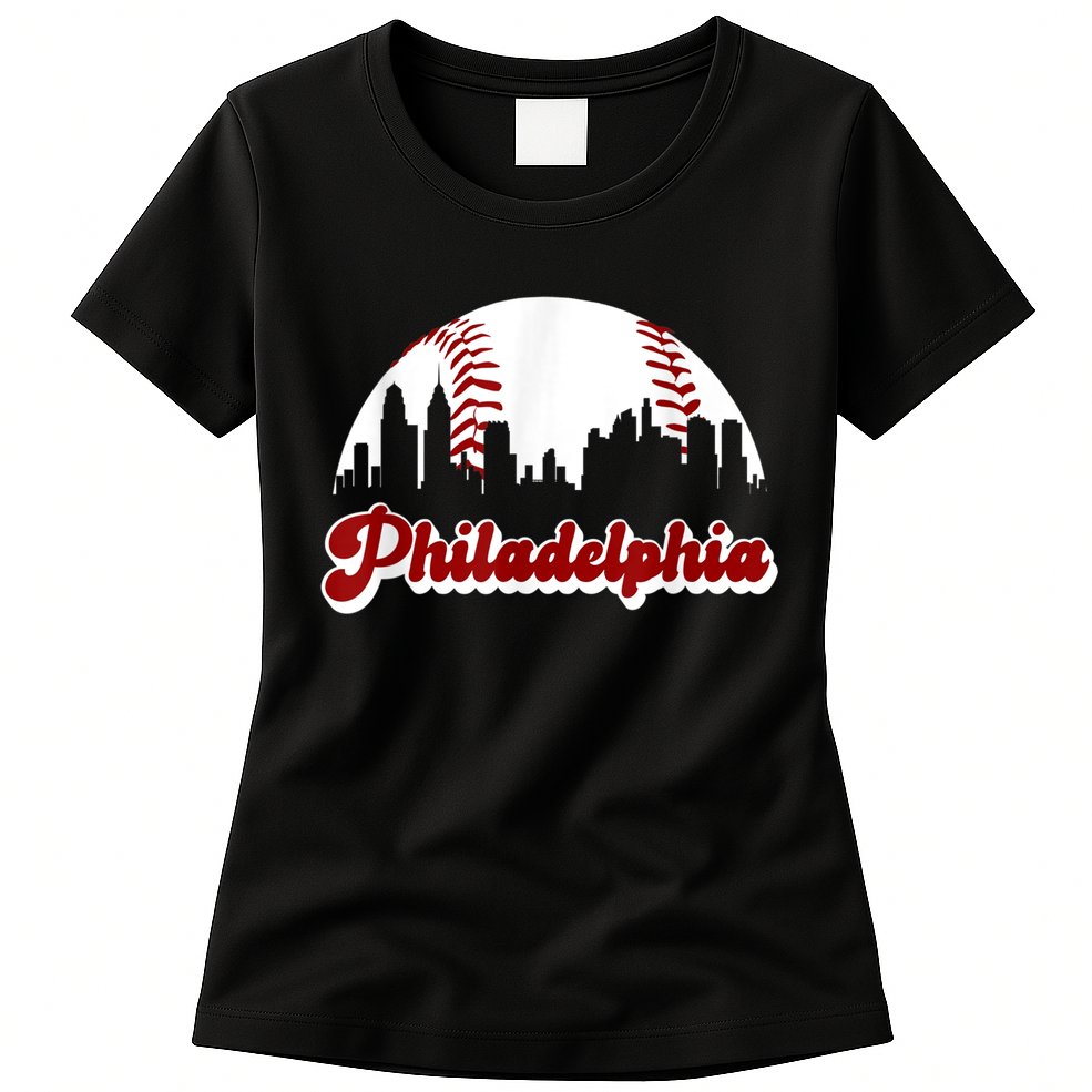 Philadelphia Baseball Skyline Philly City Retro Vintage Tee Womens T-Shirt