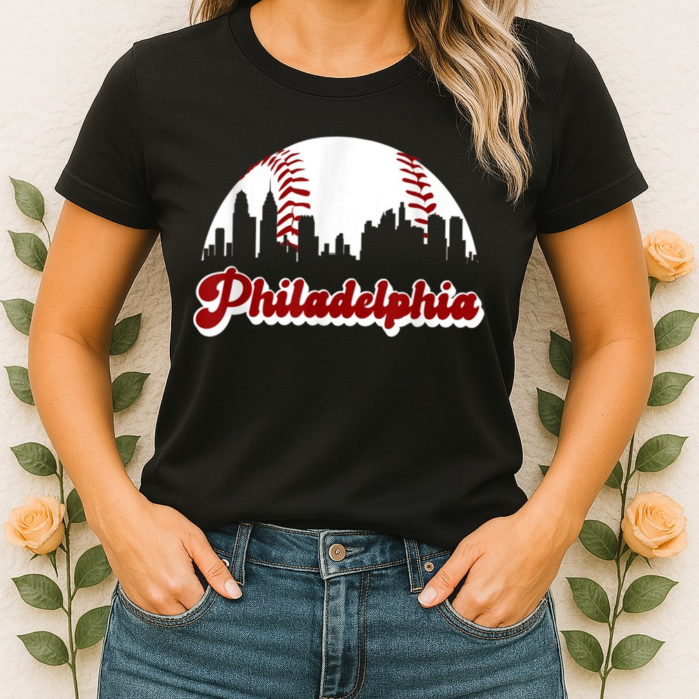 Philadelphia Baseball Skyline Philly City Retro Vintage Tee Womens T-Shirt