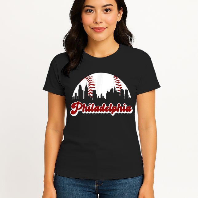 Philadelphia Baseball Skyline Philly City Retro Vintage Tee Womens T-Shirt