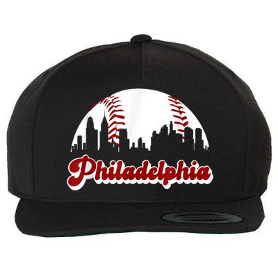Philadelphia Baseball Skyline Philly City Retro Vintage Tee Wool Snapback Cap