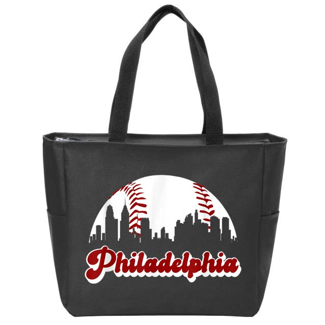 Philadelphia Baseball Skyline Philly City Retro Vintage Tee Zip Tote Bag