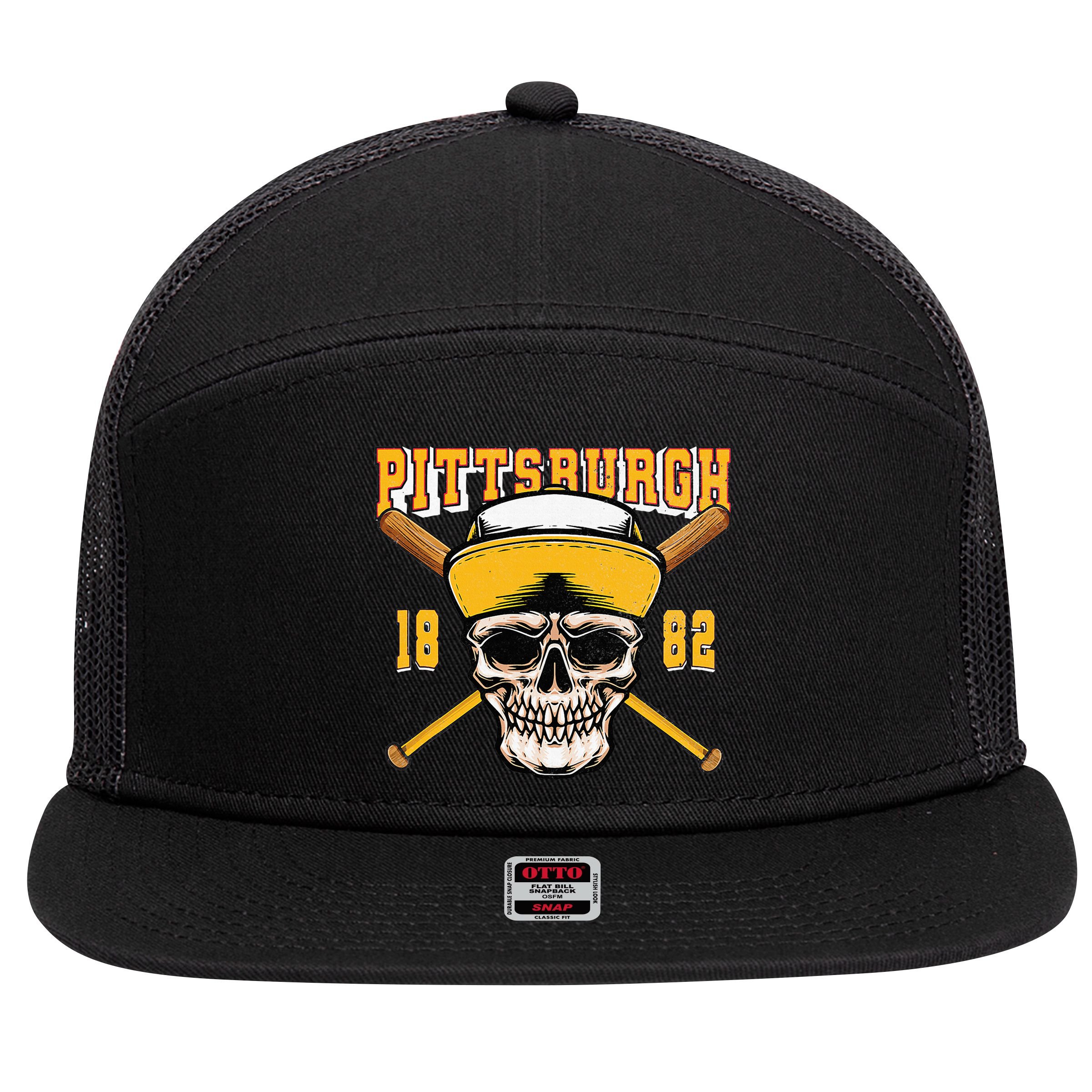 Pittsburgh Baseball Skyline Pennsylvania Player Coach Fan 7 Panel Mesh Trucker Snapback Hat