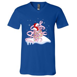 Pink Ballet Shoes Christmas Lights Ballerina Pajamas Funny Gift V-Neck T-Shirt