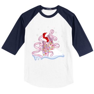 Pink Ballet Shoes Christmas Lights Ballerina Pajamas Funny Gift Baseball Sleeve Shirt