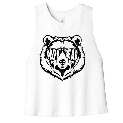 Papa Bear Sunglass Papa Bear Dad Fathers Day Gift Women's Racerback Cropped Tank