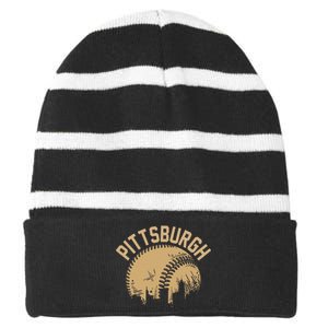 Pittsburgh Baseball Skyline Pennsylvania Player Coach Fan Striped Beanie with Solid Band