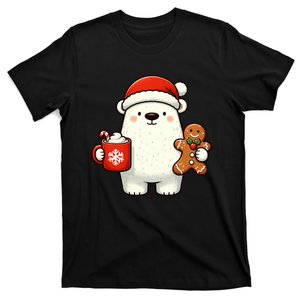 Polar Bear Santa Hat Christmas Holiday Xmas Coffee Cookies T-Shirt