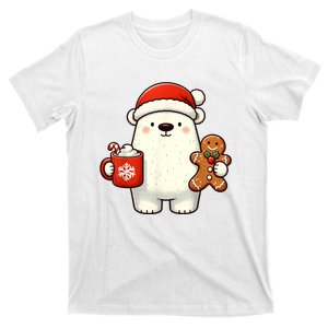 Polar Bear Santa Hat Christmas Holiday Xmas Coffee Cookies T-Shirt