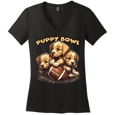 Puppy Bowl Sunday Funny Puppies Puppybowl Dog Fan Women's V-Neck T-Shirt