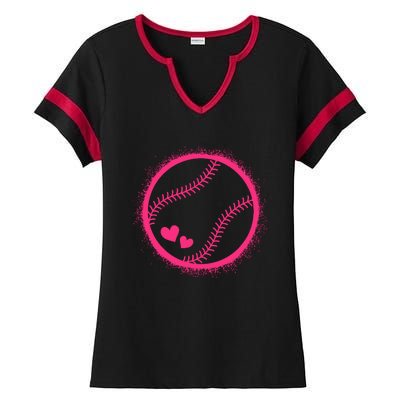 Pink Baseball Softball Lover Wo Girl Ladies Halftime Notch Neck Tee