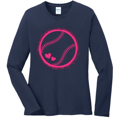 Pink Baseball Softball Lover Wo Girl Ladies Long Sleeve Shirt