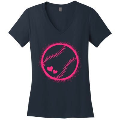 Pink Baseball Softball Lover Wo Girl Women's V-Neck T-Shirt