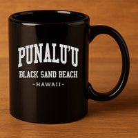 PunaluU Black Sand Beach Kona Stitched Big Island Of Hawaii 11oz C Handle Ceramic Mug