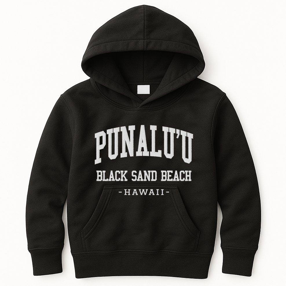 PunaluU Black Sand Beach Kona Stitched Big Island Of Hawaii Kids Hoodie